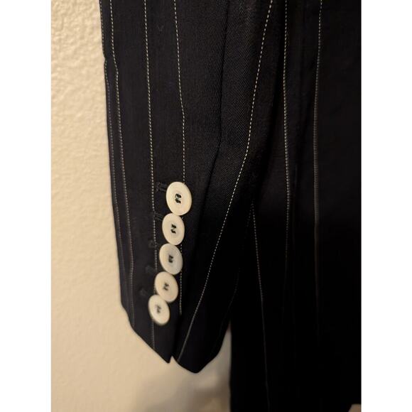 VINTAGE ESCADA MARGARETHA LEY 100% New Wool Pinstripe Double Breasted Long - Picture 7 of 10